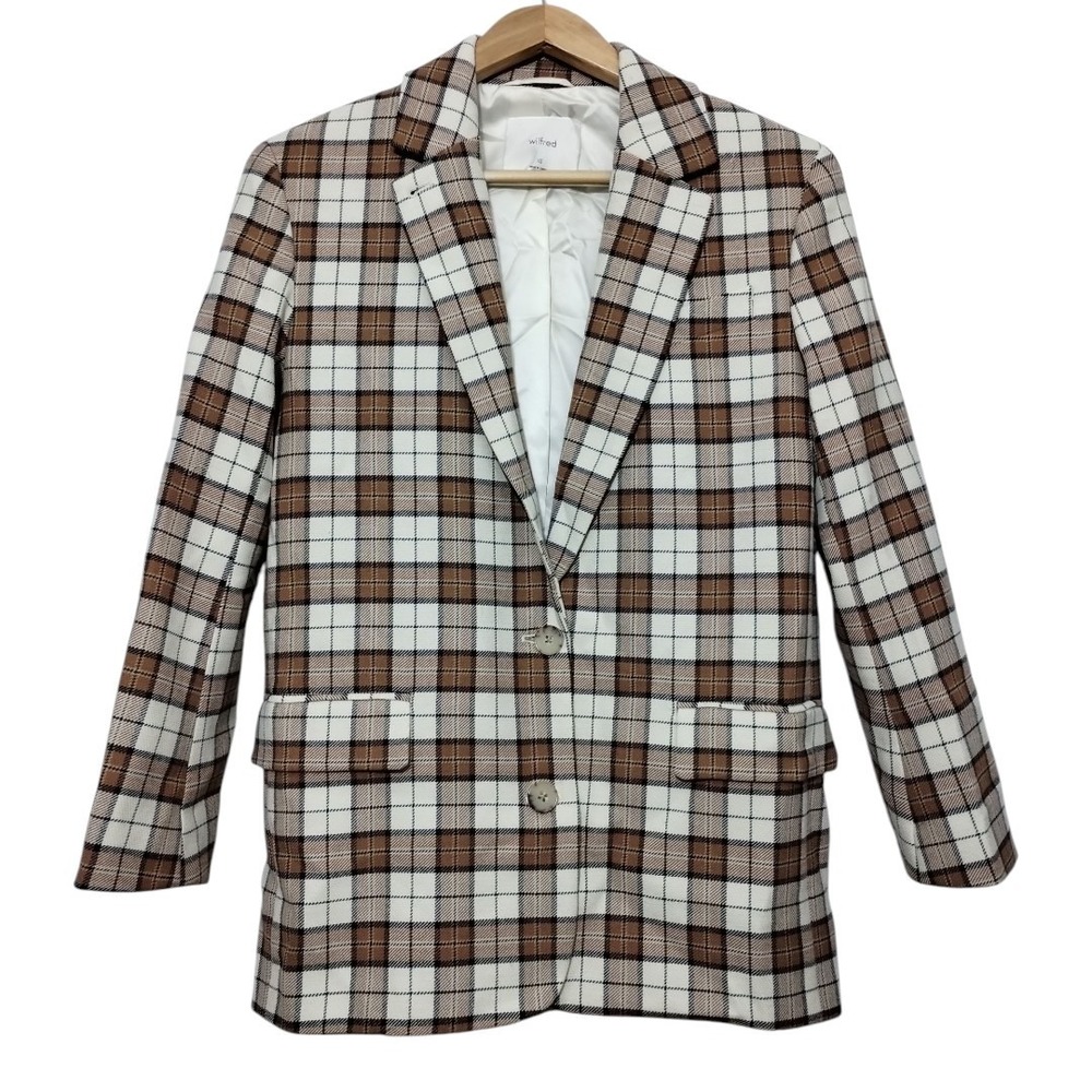 Aritzia Wilfred Boyfriend Women's XS Plaid Blazer Check Jacket Academia